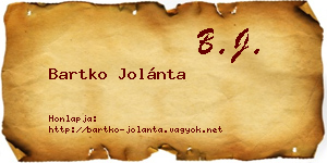 Bartko Jolánta névjegykártya